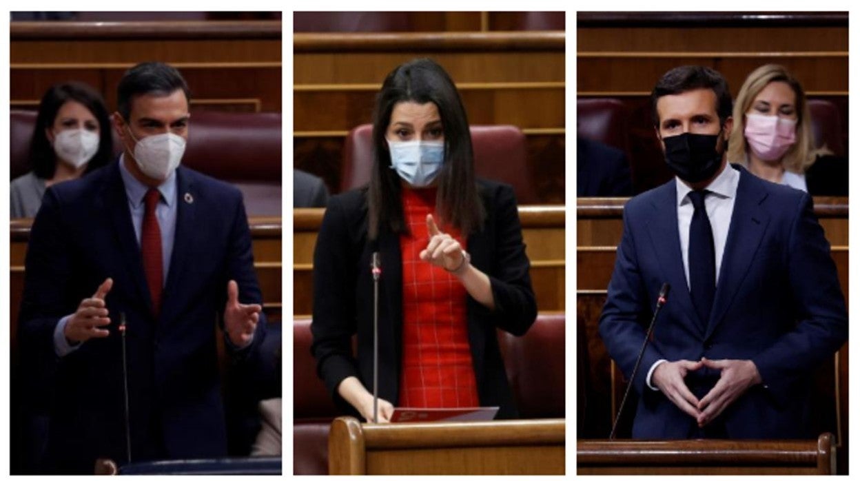 Pedro Sánchez, Inés Arrimadas y Pablo Casado