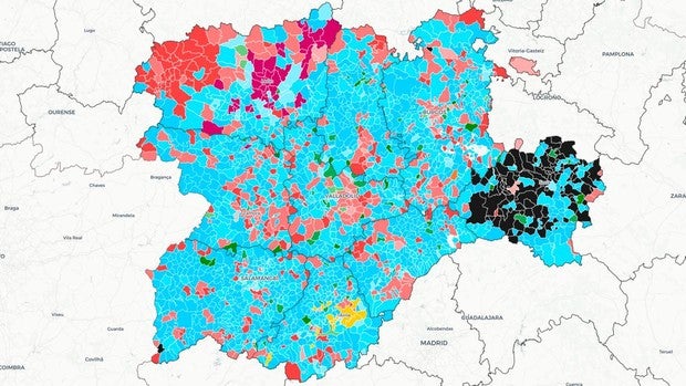 Mapa de los resultados en Castilla y León municipio a municipio