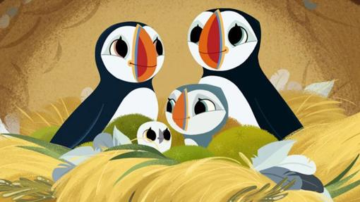 Baby, Oona y sus padres, la familia de frailecillos de Puffin Rock