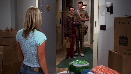 Sheldon y Leonard, en el momento que conocieron a su vecina Penny.
