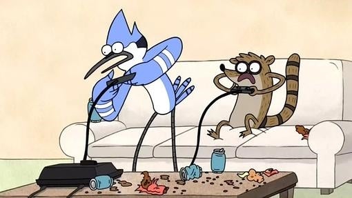 Mordecai y Rigby con una Master System I