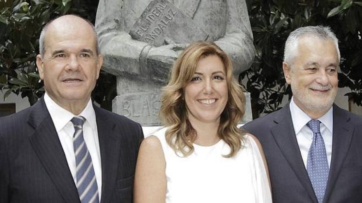 Manuel Chaves, Susana Díaz y José Antonio Griñán, los tres últimos presidentes de la Junta de Andalucía