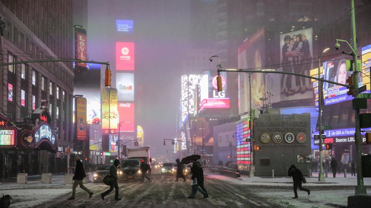 Times Square durante la tormenta de de esta pasado invierno
