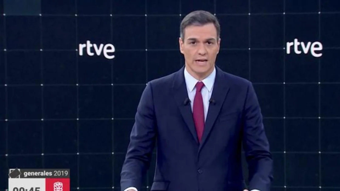 Pedro Sánchez durante el debate celebrado este lunes en RTVE