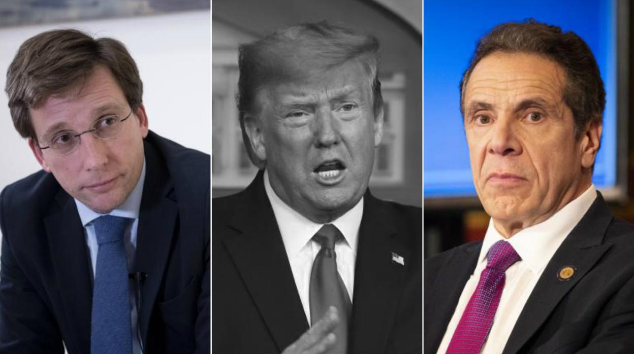 De izquierda a derecha: José Luis Martínez-Almeida, Donald Trump y Andrew Cuomo