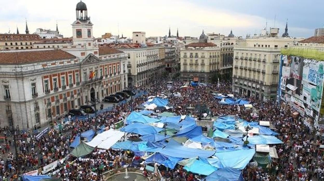 Acampada del Movimiento 15M en la Puerta del Sol de Madrid.