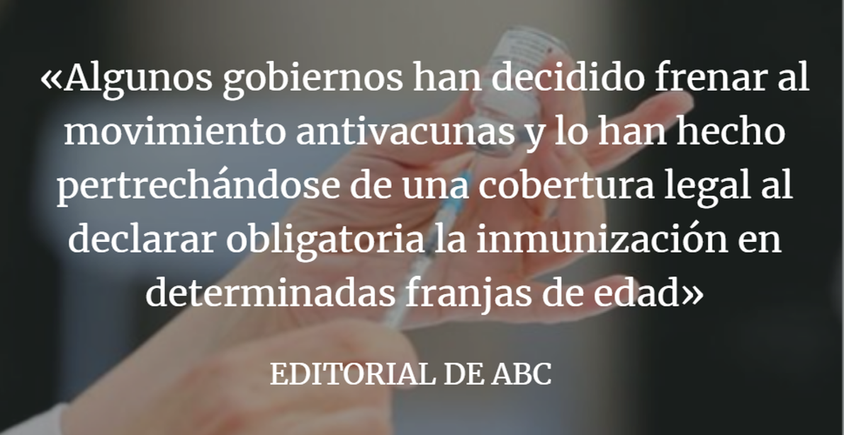 Editorial ABC: Se enciende el debate sobre la vacunación obligatoria