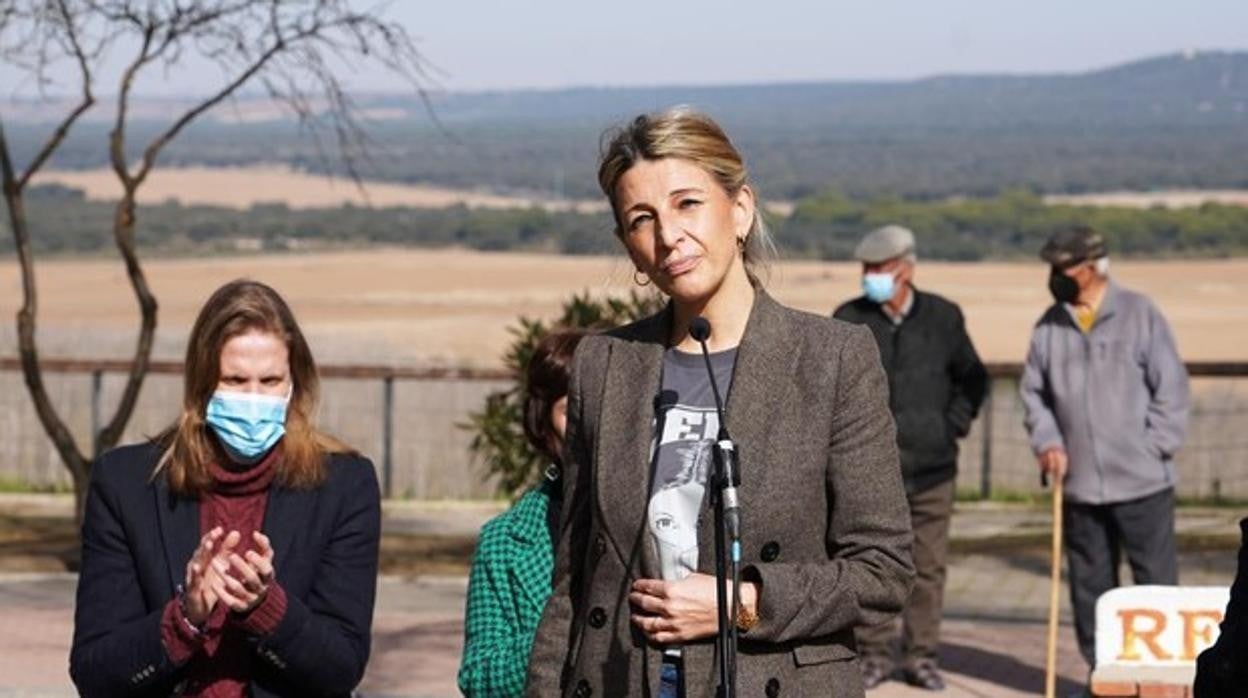 La ministra Yolanda Díaz, durante un mitin de la campaña de Castilla y León.