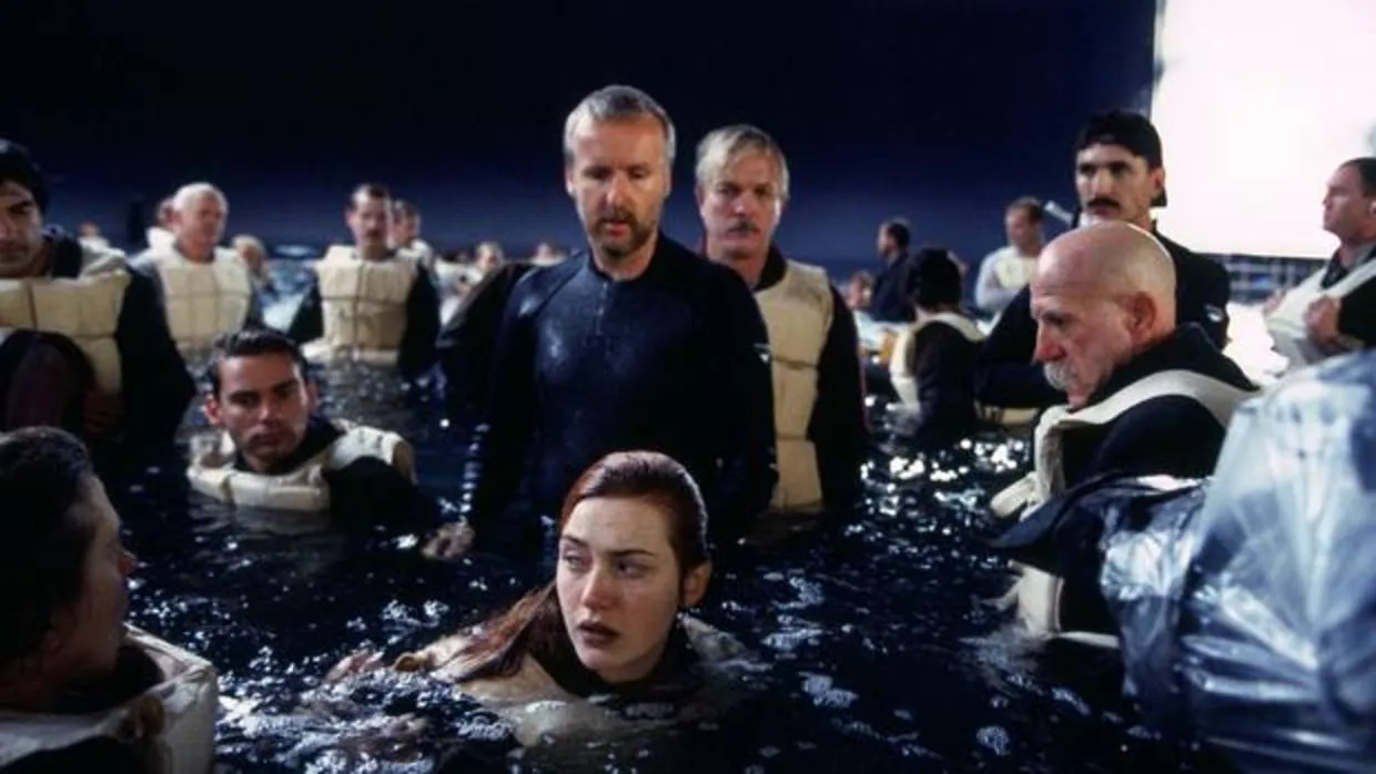 Momento del rodaje de «Titanic» con James Cameron y Kate Winslet