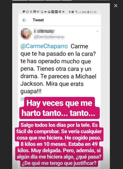 Captura de la cuenta de Instagram de Carme Chaparro