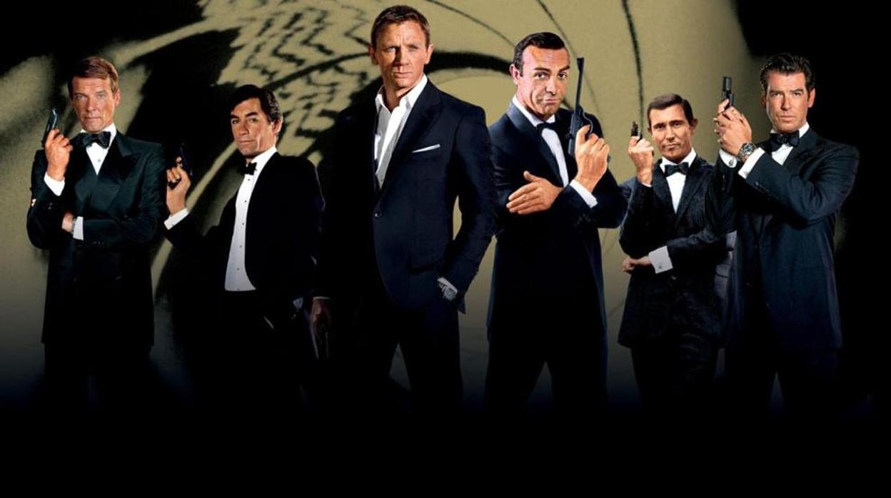 Todos los Bond. De izquierda a derecha: Roger Moore, Timothy Dalton, Daniel Craig, Sean Connery, George Lazenby, Pierce Brosnan
