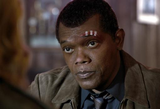 Samuel L. Jackson, en el papel de Nick Fury, durante una escena de la película «Capitana Marvel»