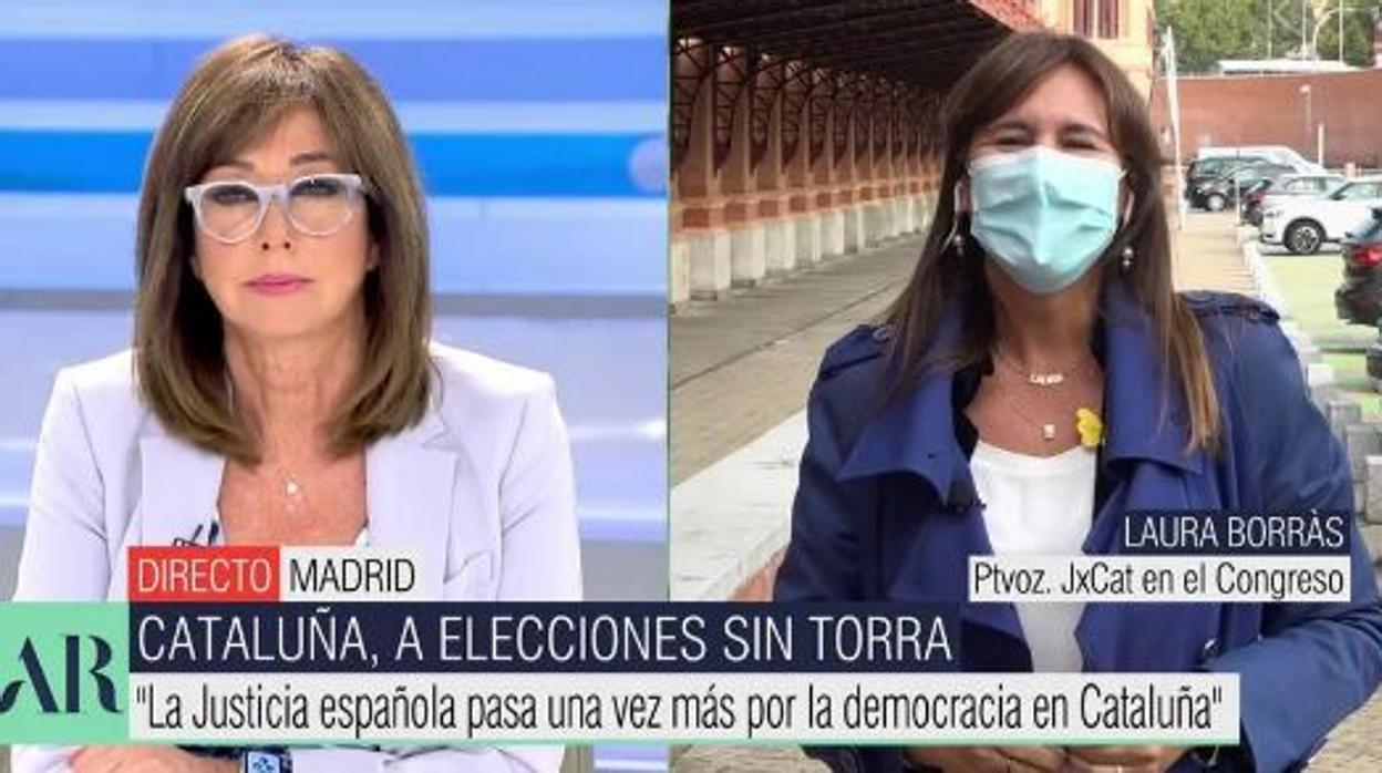 El tenso cara a cara entre Ana Rosa Quintana y Laura Borràs: «Saludos desde España»