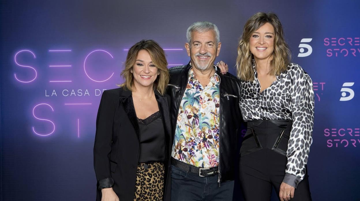 Toñi Moreno, Carlos Sobera y Sandra Barneda, durante la presentación de 'Secret Story. La casa de los secretos'