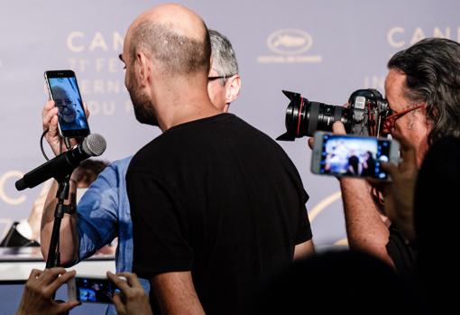 Godad, en 2018, en una rueda de prensa por Facetime en Cannes