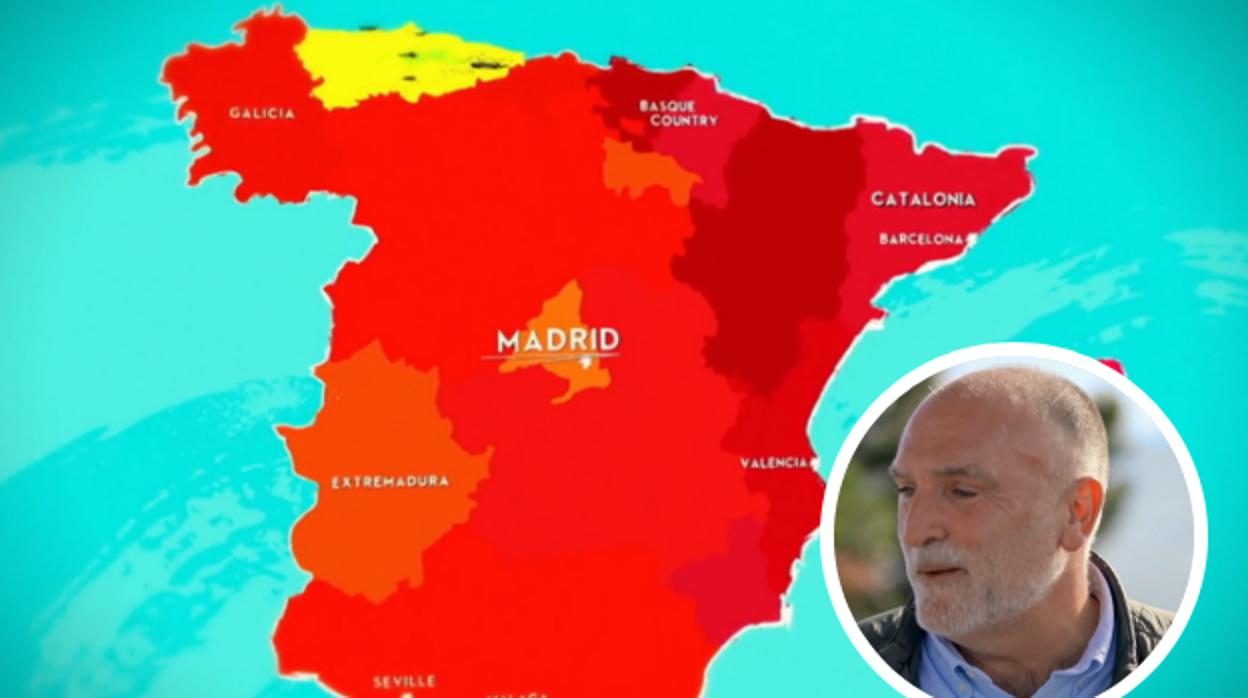 Fotograma del capítulo 5 del programa de televisión 'José Andrés y familia en España', en el que el cocinero español más famoso del mundo recorre la geografía española para probar su gastronomía