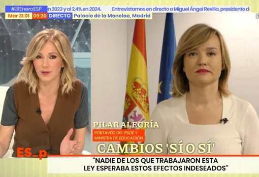 Susanna Griso, durante la entrevista a Pilar Alegría en 'Espejo Público'.