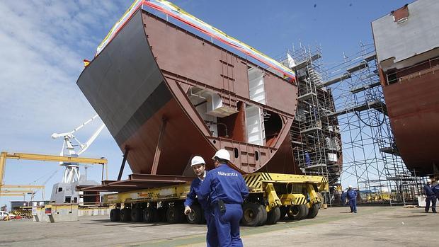 Puiesta de quilla en el astillero de Puerto Real de uno de los patrulleros venezolanos