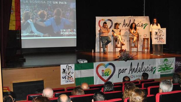 Imagen del acto electoral de Unidos Podemos anunciado en el portal del Ayuntamiento de Pedrera