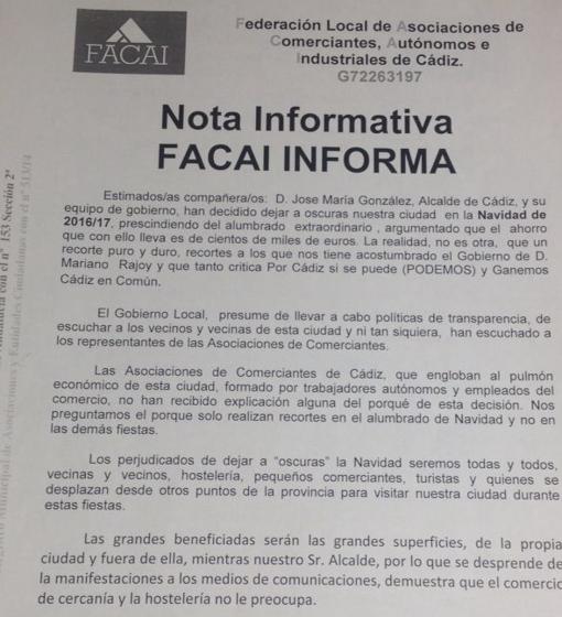 El comercio gaditano se revuelve contra los recortes en el alumbrado navideño