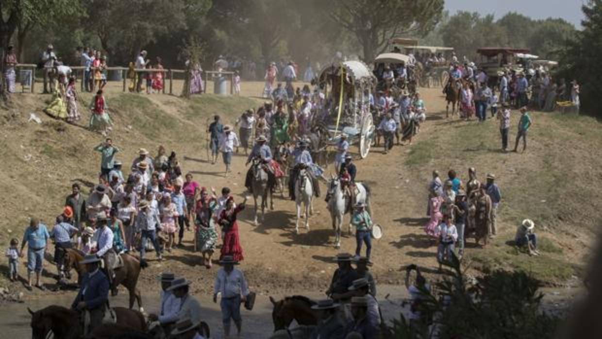 Los peregrinos de las 14 últimas hermandades, se dirigen a la aldea almonteña