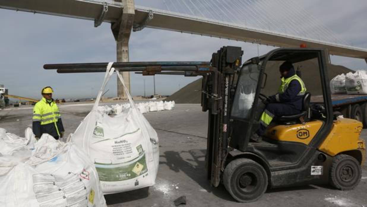 Trabajo de estiba en el muelle de La Cabezuela de Puerto Real