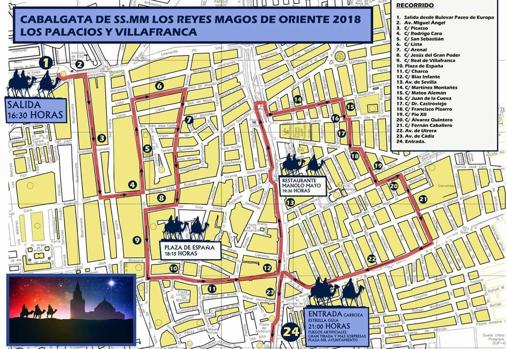 Plano del recorrido de la cabalgata de Reyes Magos en Los Palacios