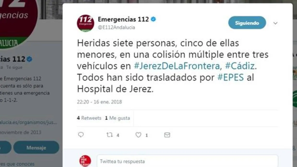 Siete heridos, entre ellos cinco menores, en una colisión entre tres turismos en Jerez