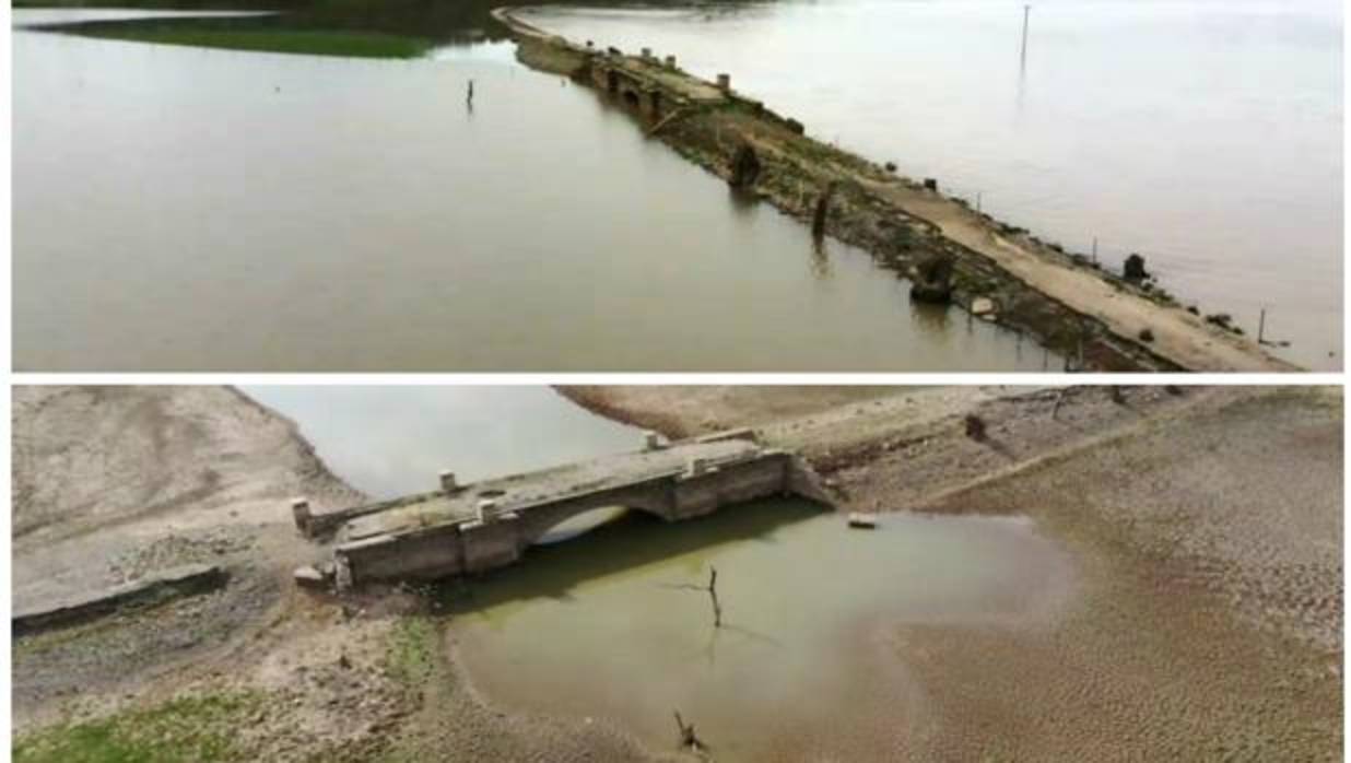 Imágenes del embalse de Barbate, tomadas con apenas 20 días de diferencia.