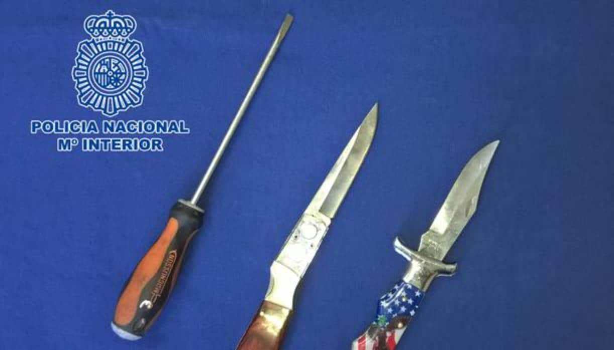 Estas son las armas requisadas al presunto autor de un delito de amenazas en Jerez.