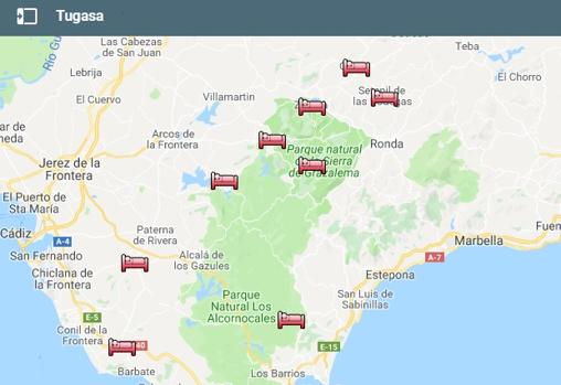 Localización de los alojamientos de Tugasa