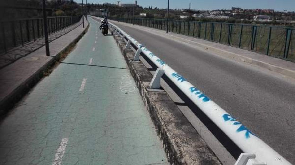 La plataforma de la pasarela ciclista de la SE-30 avisa de que entre «15 y 20» motoristas cruzan cada día el puente por el carril bici