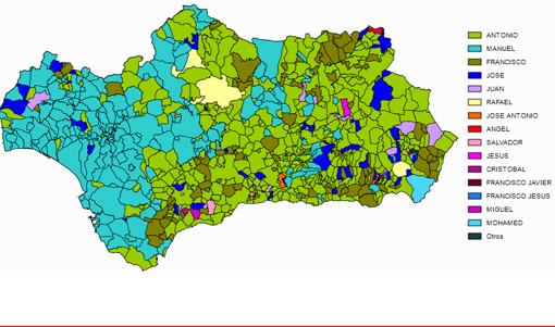 Estadística de los nombres masculinos en Andalucía