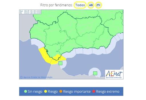 El litoral de Cádiz estará este viernes en alerta amarilla