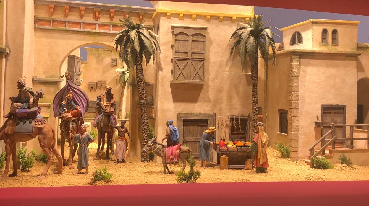 Escena de los Reyes Magos del belén de la fundación Cajasol en Cádiz