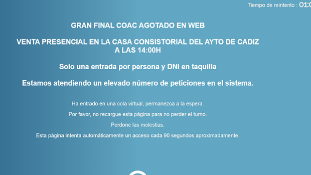 Agotadas por internet las entradas para la Gran Final del COAC 2020