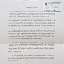 Escrito firmado por Mañas y leído por el presidente del Consorcio