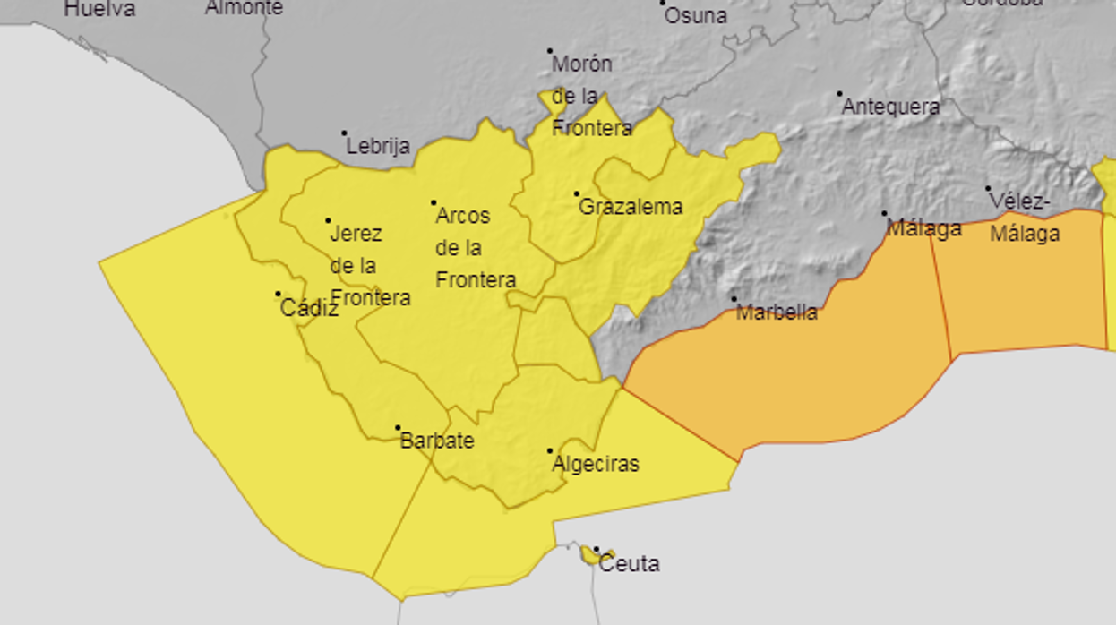 Alerta amarilla en Cádiz por lluvias, viento y fenómenos costeros