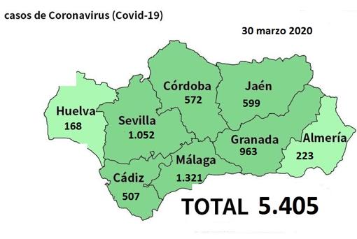 Mapa coronavirus en Andalucía a 30 de marzo