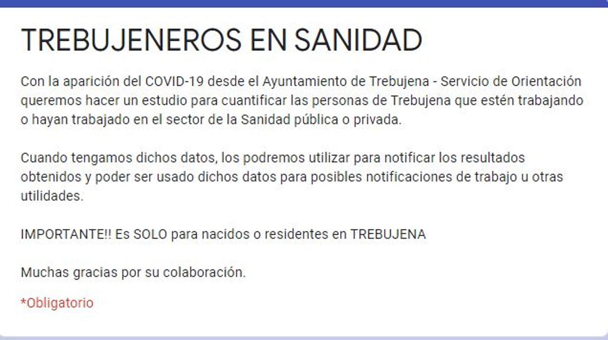 Cuestionario distribuido para que los sanitarios lo completen.