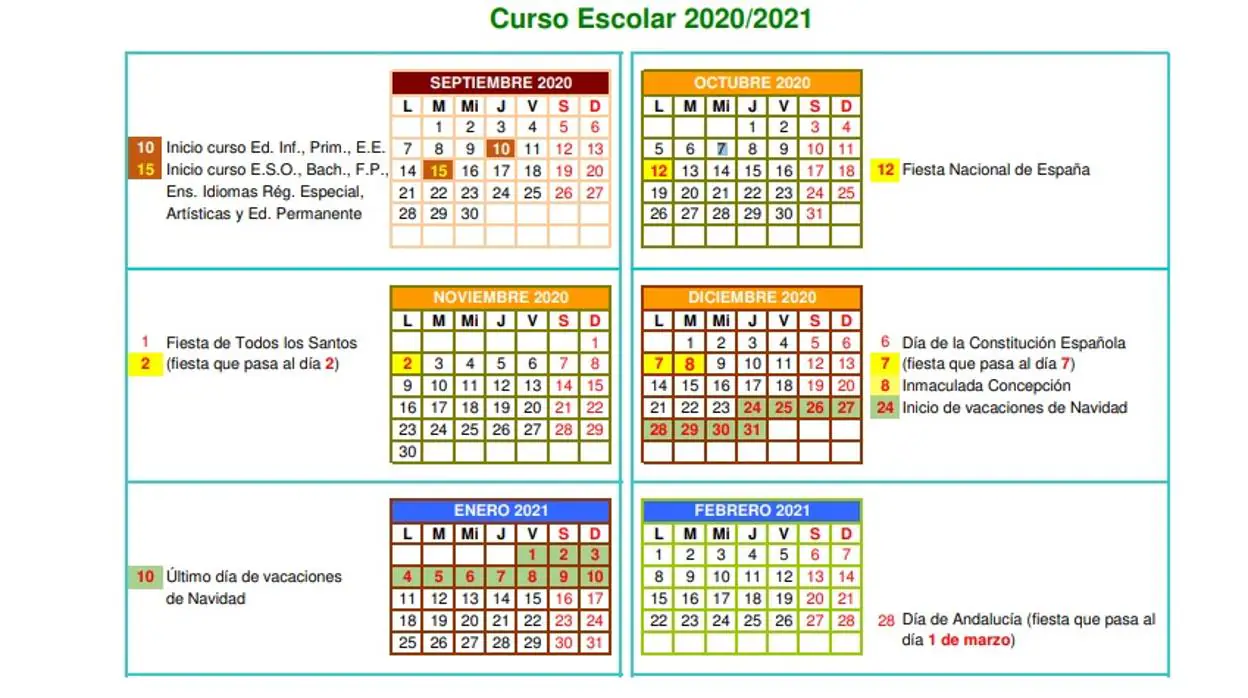 Conoce el calendario escolar de Cádiz para el curso 2020-2021