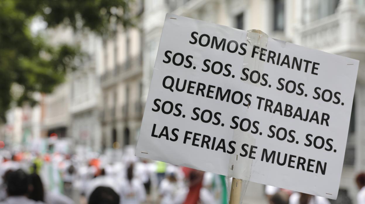 Imagen de la manifestación de feriantes este miércoles en Madrid.