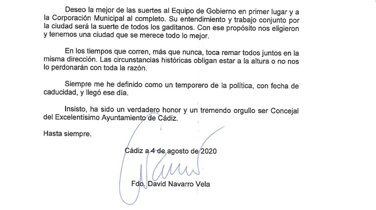 Fragmento de la carta de David Navarro