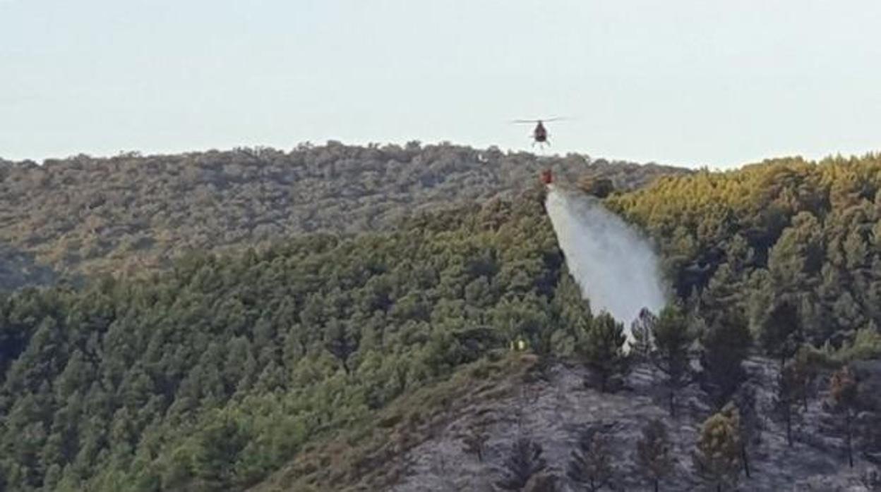 Imágenes del Infoca en acción sofocando el fuego en el paraje natural en Olvera.