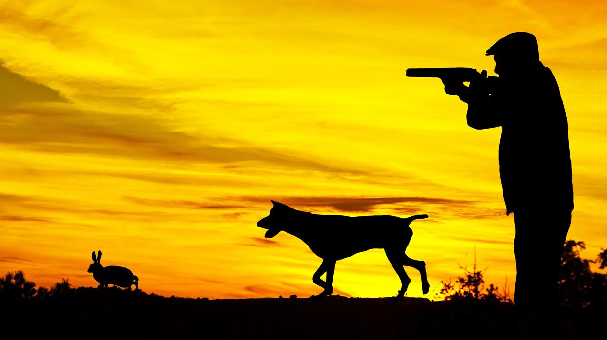 Imagen de archivo de un cazador y su perro