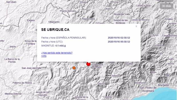 Registrado de madrugada un terremoto de magnitud 4,1 con epicentro en Ubrique, segundo en menos de 24 horas