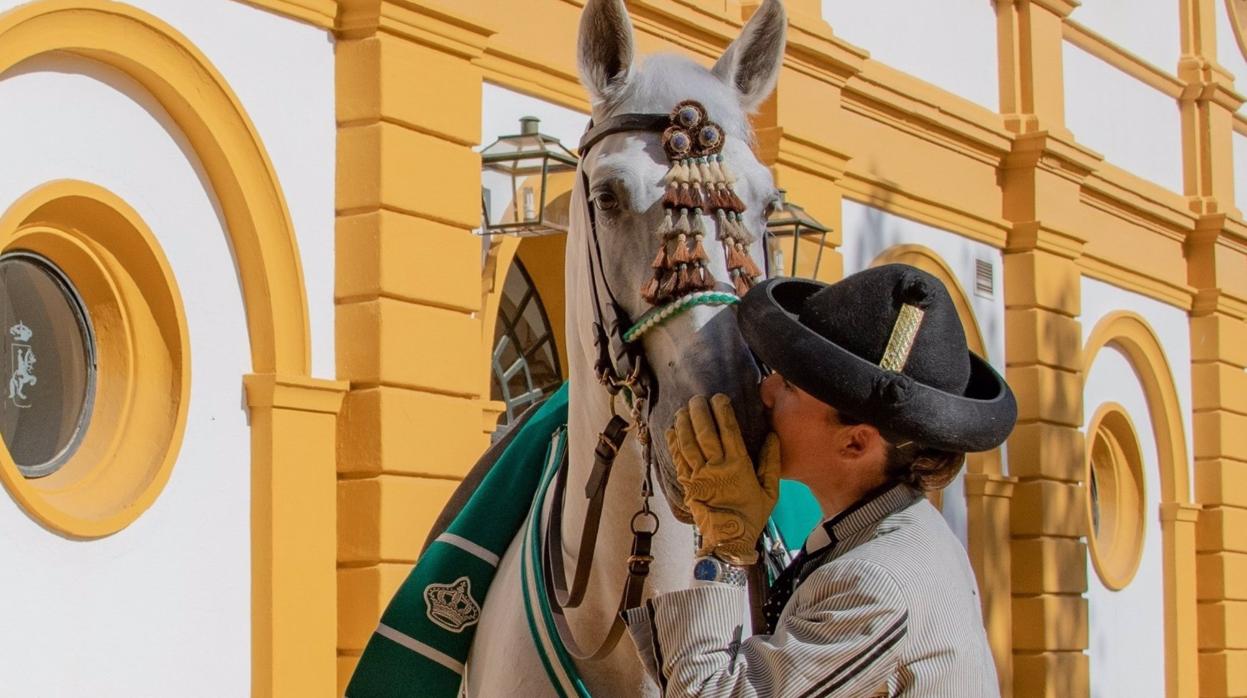 Jinete y caballo de la Real Escuela de Arte Ecuestre en Jerez