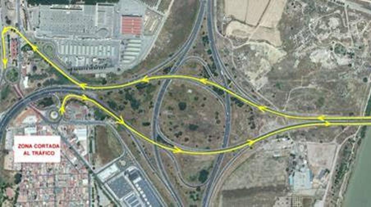 Plano del itinerario alternativo que se ha establecido por el corte de tráfico este jueves del nudo de la Pañoleta