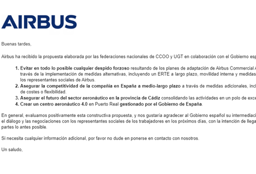 El comunicado de Airbus.