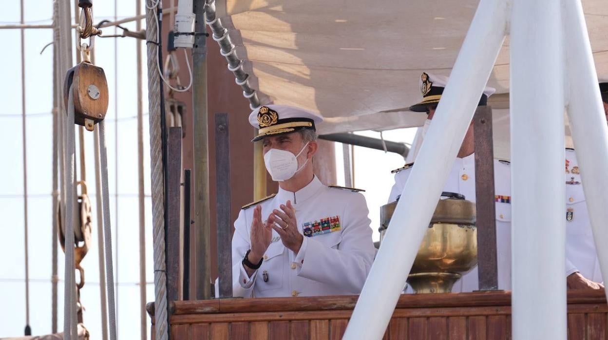 Felipe VI a bordo del Juan Sebastián de Elcano, el pasado día 13 de junio en Cádiz.